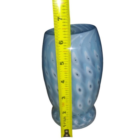 Blue Opalescent Controlled Bubble Glass Swirl Vase Peacock Eye Turquoise Vase - Picture 10 of 10